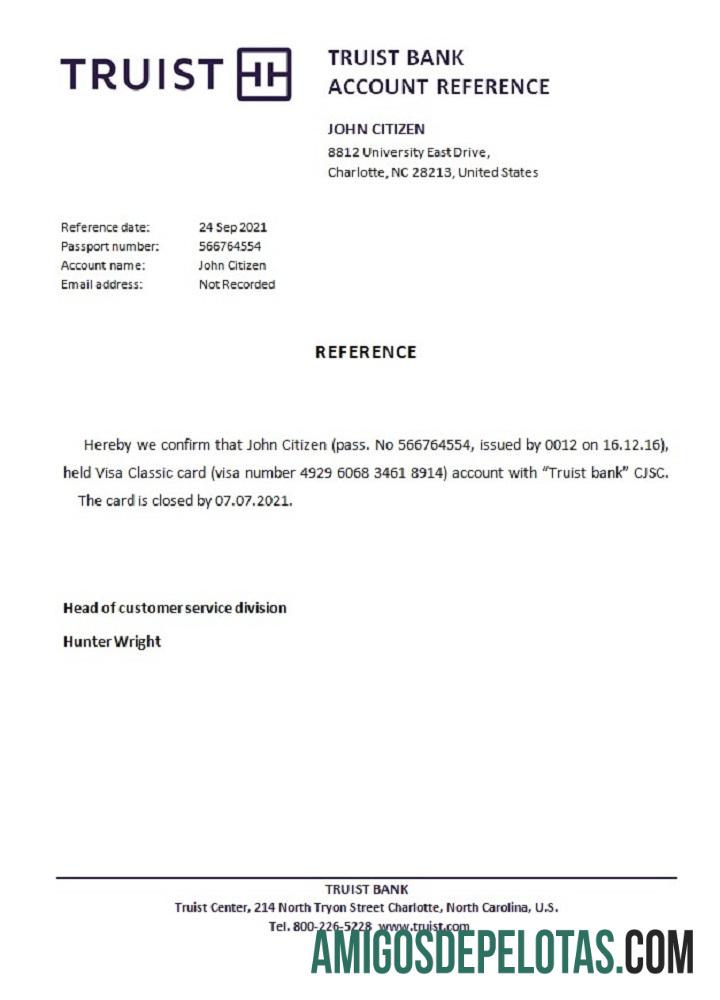 Referência de fechamento do Truist Bank dos EUA baixar para verificação